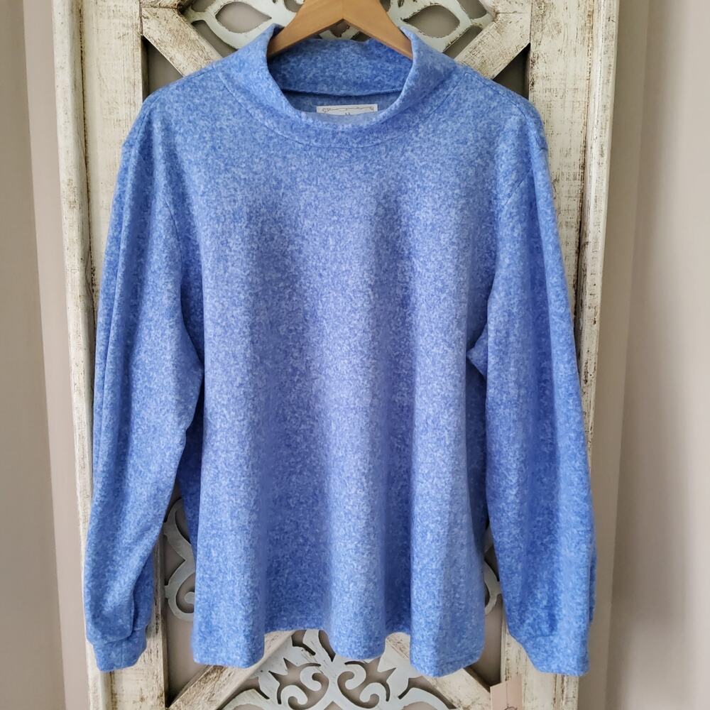 Goodnight Kiss Women's Plus Mock Neck Fleece Loungewear Pajama Top in Blue
